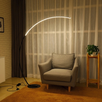 Black/Beige Arched Linear Stand Up Lamp Minimalism Metal LED Floor Light for Living Room