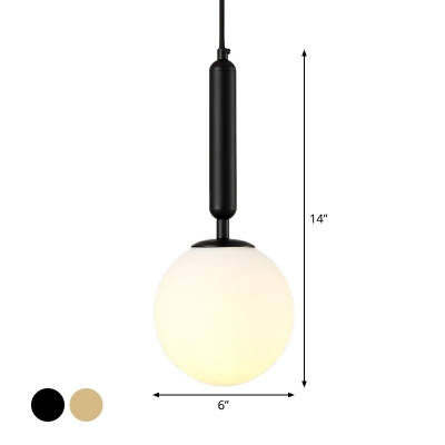 Black/Gold Ball Hanging Lamp Post-Modern 1 Head Clear Rippled/Frosted White Glass Ceiling Pendant for Bedside