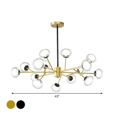 Branch Design Hotel Ceiling Light Ivory Glass 6/12/18 Heads Postmodern Style Chandelier in Black/Gold