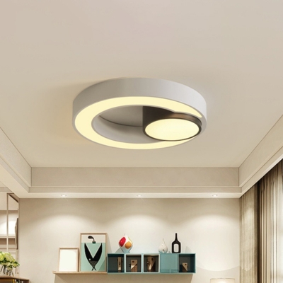 Circular Living Room Ceiling Lighting Metal Minimalism LED Flush Mount Light Fixture in White/3 Color Light