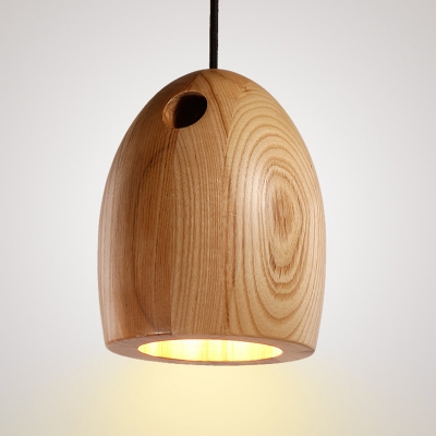 Cloche Shade Kitchen Bar Pendant Lamp Wooden Single-Bulb Minimalism Hanging Light in Brown