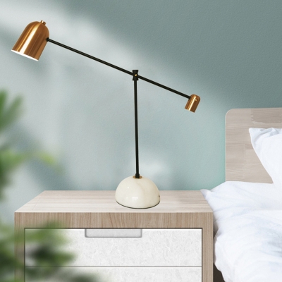 Cloche Shade Table Lamp Mid-Century Metal Single White and Brass Swing Arm Night Light with Marble Base