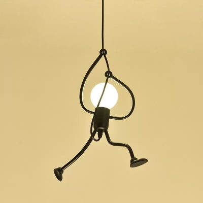Comic Small Man Bedside Pendulum Light Metal 1 Bulb Decorative Hanging Pendant in Black