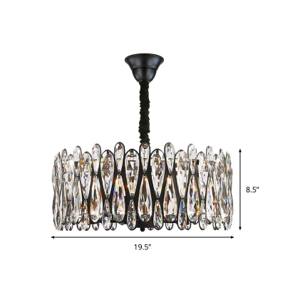 Crystal Drip Black Suspension Light Drum 5 Bulbs Traditional Chandelier Light Fixture