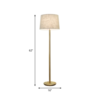 Cylinder Bedroom Reading Floor Lamp Fabric 1 Light Minimalist Standing Floor Light in Wood