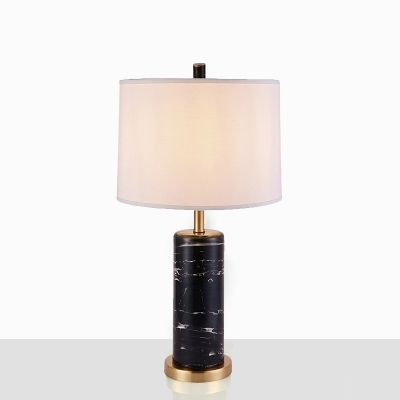 Cylindrical Marble Nightstand Light Postmodern 1 Head Black/White Table Lamp with Shade