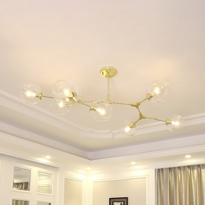 Dimpled Cup Clear Glass Chandelier Modern 5/7 Bulbs Gold Hanging Lamp Kit with Branch Design