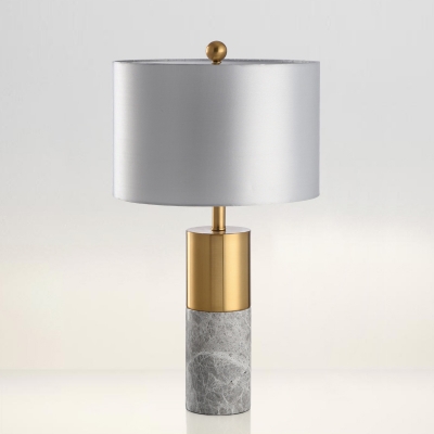 Drum Nightstand Light Minimalistic Fabric Single Black/Grey/White and Brass Table Lamp, 12.5