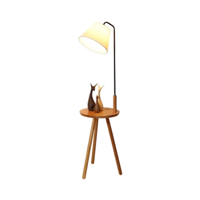 Fabric Empire Shade Floor Lighting Modern 1 Bulb Wood Floor Reading Light with Tripod and Table