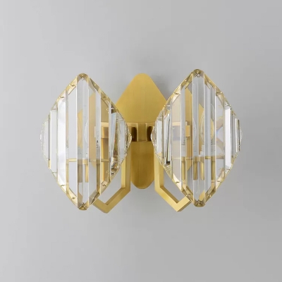 Gold 1/2-Head Sconce Lamp Postmodern Curved Crystal Prism Wall Mount Light Fixture