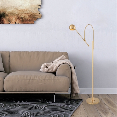 Gold Dome Adjustable Floor Light Post-Modern 1 Head Metal Standing Lamp with Arched/Right Angle Pole
