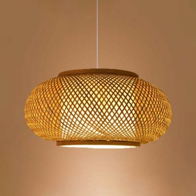 Hat/Drum/Oval Rattan Weaving Pendant Lamp Asian 1-Head Beige/Coffee Ceiling Hanging Light for Restaurant