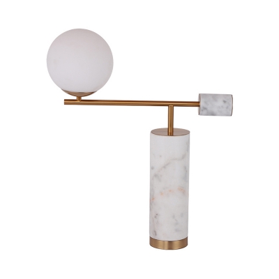 Marble Lever Table Lighting Post-Modern Style 1 Bulb Black/White and Brass Night Lamp with Ball Glass Shade
