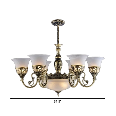 Milky Frosted Glass Bronze Chandelier Bell 9-Light Traditional Style Hanging Pendant Light