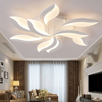 Modern Style Foliage Flush Ceiling Light Acrylic 3/5/15-Head Living Room LED Semi Flush Mount Lighting in White