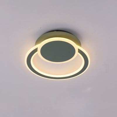 Nordic LED Ceiling Mounted Light White/Green Halo Ring Flush Light Fixture with Acrylic Shade in Warm/White Light