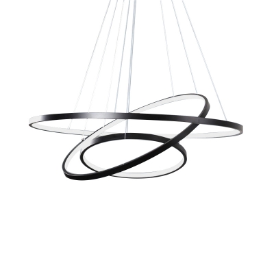 Simple Halo Ring LED Pendant Lighting Acrylic 3-Light Bedroom Hanging Chandelier in Black/White