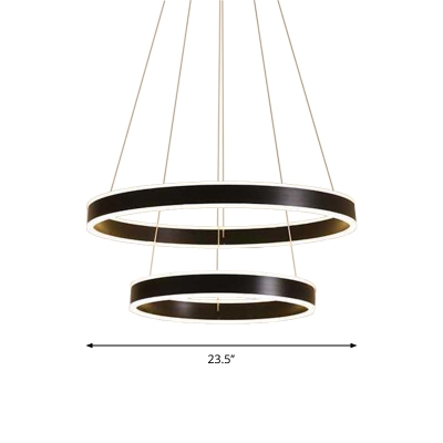 Simplicity LED Hanging Light Kit Black Hoop 2/3-Tiered Chandelier with Acrylic Shade