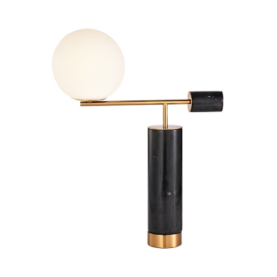 Smoking Pipe Inspired Night Light Designer Marble 1 Head Black/White Table Lamp with Orb Milk Glass Shade