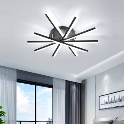 Sputnik Metal Semi Flush Ceiling Light Modernism 5/9-Head Black/White LED Flushmount in Warm/White Light