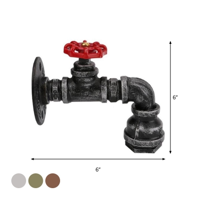1 Light Water Pipe Wall Mounted Lamp Industrial Silver/Bronze/Brass Wrought Iron Wall Lighting Ideas with Red Valve