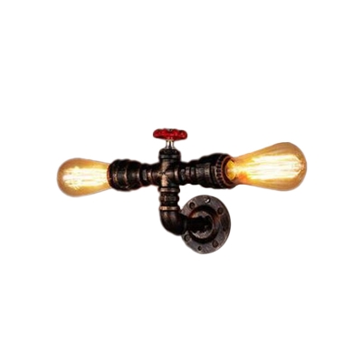 2-Bulb Wall Mount Light Fixture Warehouse Symmetric Piping Metallic Wall Sconce in Distressed Silver/Bronze