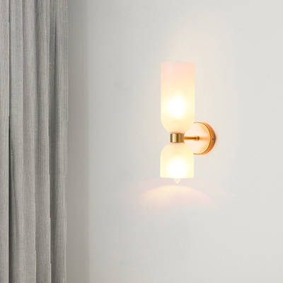 2 Lights Bedside Wall Lamp Kit Postmodern Black/Gold Sconce Lighting with Double-Cloche Milk/Smoke Glass Shade