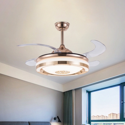 4-Blade Dome Bedroom Semi-Flush Mount Acrylic Modern Style LED Ceiling Fan Lighting in Gold, 19