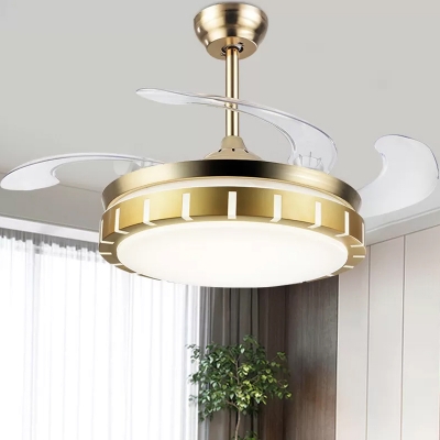 4 Blades Gold Round Ceiling Fan Light Fixture Postmodern 19