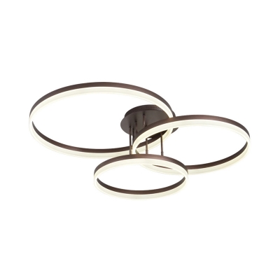 Acrylic Hoop Semi Flush Light Simplicity 3-Head Gold/Coffee LED Close to Ceiling Lamp in Warm/White Light