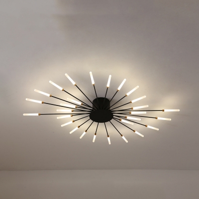 Acrylic Starburst Semi Mount Lighting Modern 12/18/28 Bulbs LED Close to Ceiling Light in Black/Gold