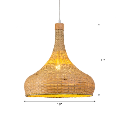 Bell/Onion/Teardrop Woven Bamboo Pendant Light Modern 1 Head Beige Suspension Lighting, 10.5