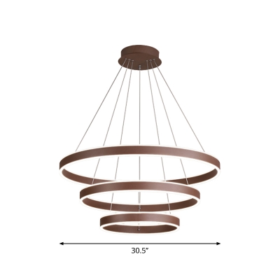 Brown 1/2/4-Tier Circle Chandelier Minimalist Aluminum LED Hanging Ceiling Light for Living Room