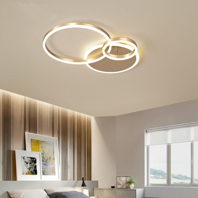 Brushed Gold 3/5-Ring Ceiling Light Stylish Modern Acrylic LED Semi Flush Mount Lamp in Warm/White Light