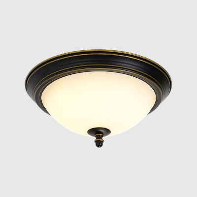 Classic Bowl Flush Ceiling Light Opal Glass LED Flush-Mount Light Fixture in Black/Bronze/Dark Coffee, 15