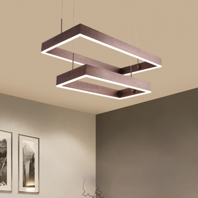 Coffee 2/3/5-Tiered Rectangle Chandelier Modern Style Aluminum LED Hanging Ceiling Light