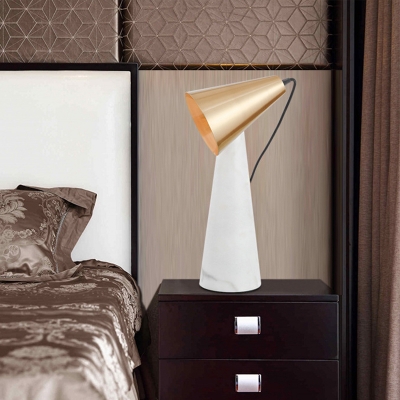 Cone Night Table Light Postmodern Marble 1 Bulb Green/White and Gold Nightstand Lamp for Living Room