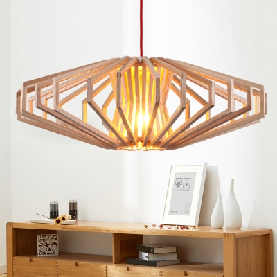 Flying Saucer Shaped Hanging Lamp Modern Wooden 1-Light Beige Down Lighting Pendant