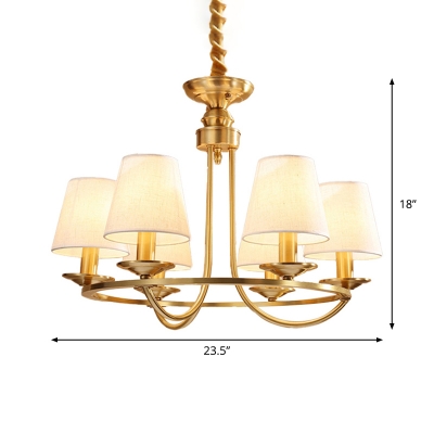 Gold 4/8/10 Bulbs Circle Suspension Lighting Traditional Fabric Cone Shade Ceiling Pendant Light