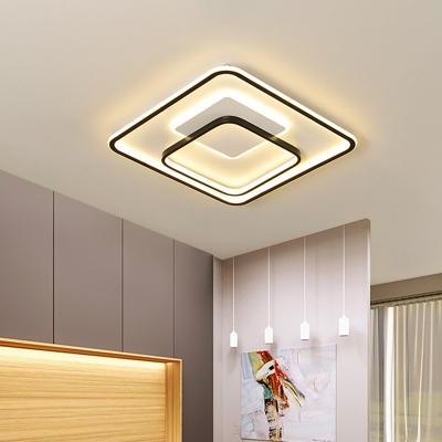 Iron Square/Round/Rectangle Flushmount Modern Black LED Close to Ceiling Light Fixture in White/3 Color Light