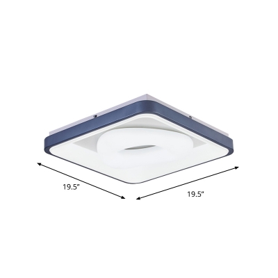 Metal Round/Square LED Ceiling Flush Nordic Blue Flushmount Lighting with Inner Triangle Plastic Shade