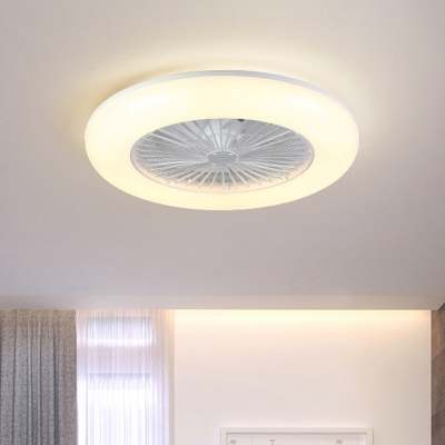 Minimalist Circular Flush Ceiling Fan Light Acrylic Bedroom 5 Blades LED Semi Mount Lighting in Coffee/Pink/Blue, 22