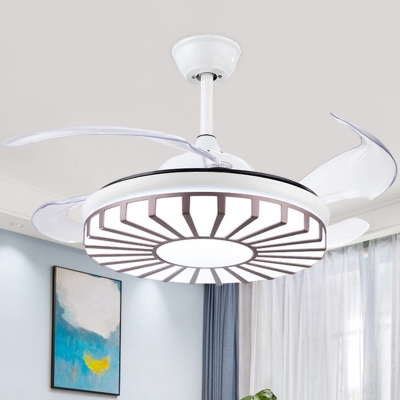 Novelty Minimalist LED Pendant Fan Light Coffee Radial 4-Blade Semi Flush Mount Lighting with Acrylic Shade, 19