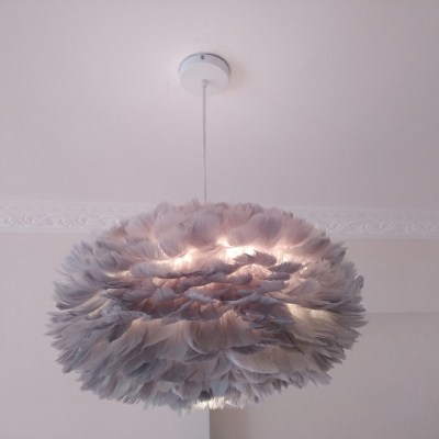 Ovoid Feather Hanging Lamp Romantic Modern 1 Head Grey/Pink/Apricot Ceiling Pendant for Bedroom, 18