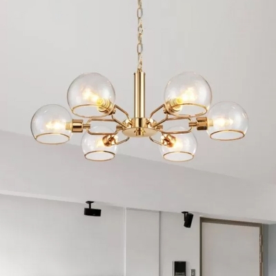 Postmodern 3/6/8 Lights Chandelier Gold Radial Ceiling Suspension Lamp with Dome Clear Glass Shade