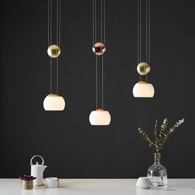 Postmodern Dome Hanging Lamp Mouth-Blown Opal Glass 1 Bulb Kitchen Bar Suspension Pendant in Gold/Rose Gold