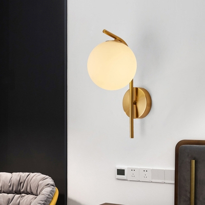 Postmodern Single Wall Lighting Gold Mini Moon/Ball Shaped Sconce Light with Grey/White/Clear Glass Shade and Curved Arm