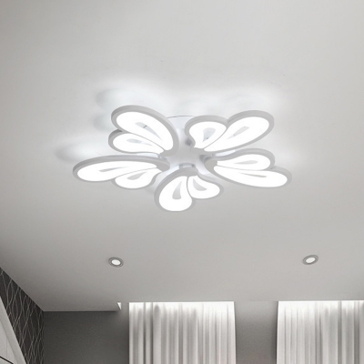 Romantic Modern 3/5/12-Light Semi Flush White Angel Wing LED Ceiling Mount Light with Acrylic Shade, Warm/White Light