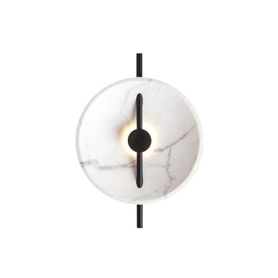 Round Bedside Wall Sconce Light Resin Postmodern LED Wall Lighting with Marble Texture in White