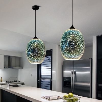 Silver Jar/Oval Shaped Pendant Lamp Post-Modern 1 Bulb 3D Firework Mirrored Glass Hanging Light Fixture